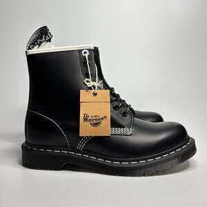 Dr. Martens 1460 Contrast Stitch Leather Lace Up Boots in Black Smooth Leather